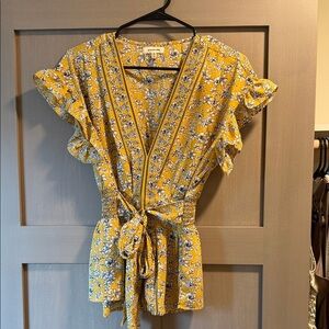 Max Studio Yellow Floral Ruffle Blouse